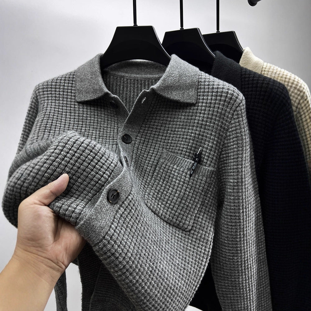 Casual Solid-Color Pocket Lapel Knit Sweater Coat