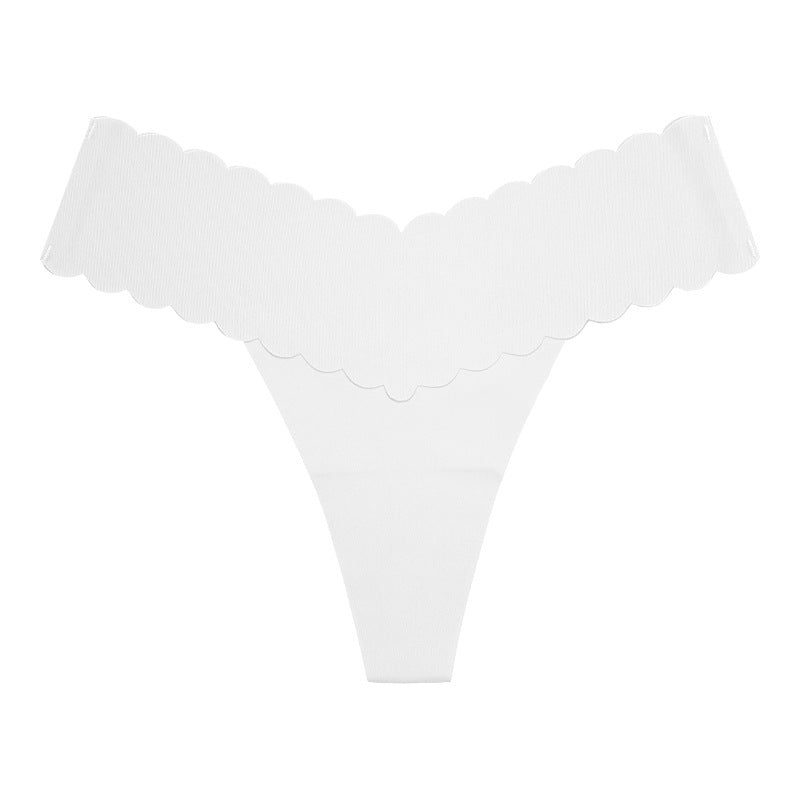 Plus-size Wavy-edged V-shaped Breathable Cotton-crotch Fitness Thong