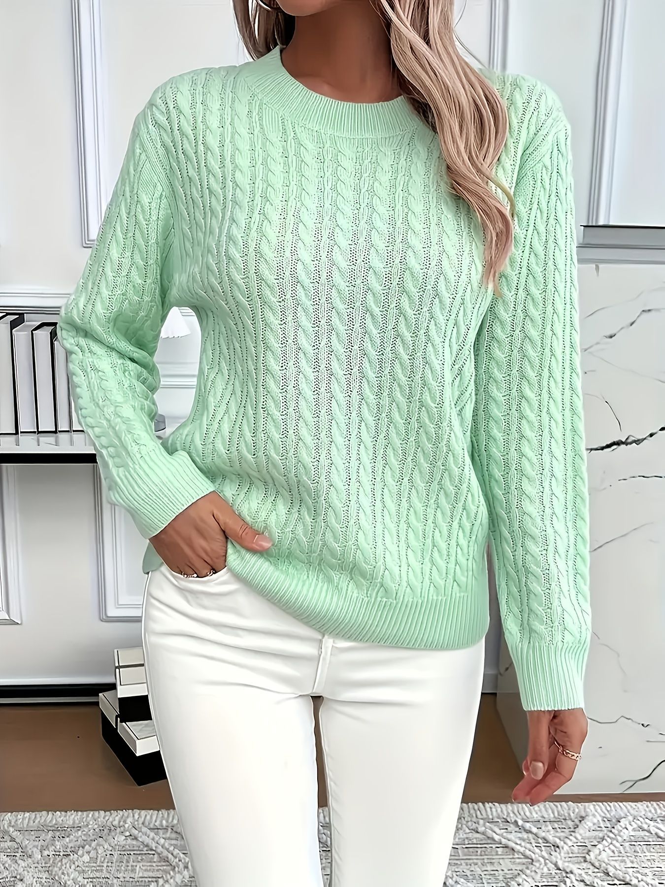 Ins Twist Round Neck Pullover Sweater Fashion Solid Color Long-sleeved Knitted Top For Women