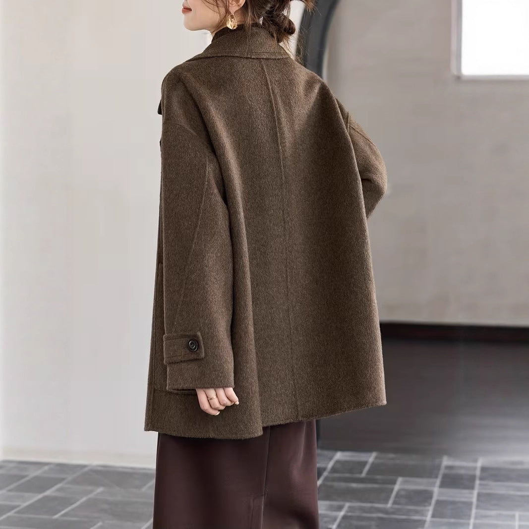 A Classic Long Double-faced Wool Coat In The Old Money Style For Winter